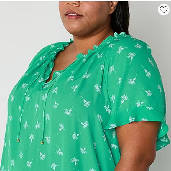 NWT Liz Claiborne Plus Split Tie Neck Short Sleeve Blouse Ditsy Floral Spring - Picture 4 of 16